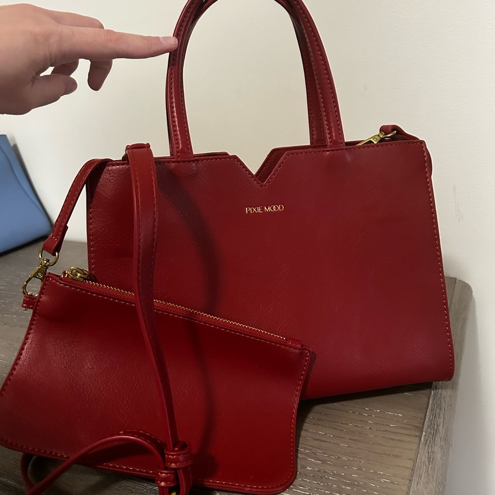 Pixie Mood AURORA Removable Wristlet, Vegan Leather Satchel, Wine color, EUC - Picture 2 of 12